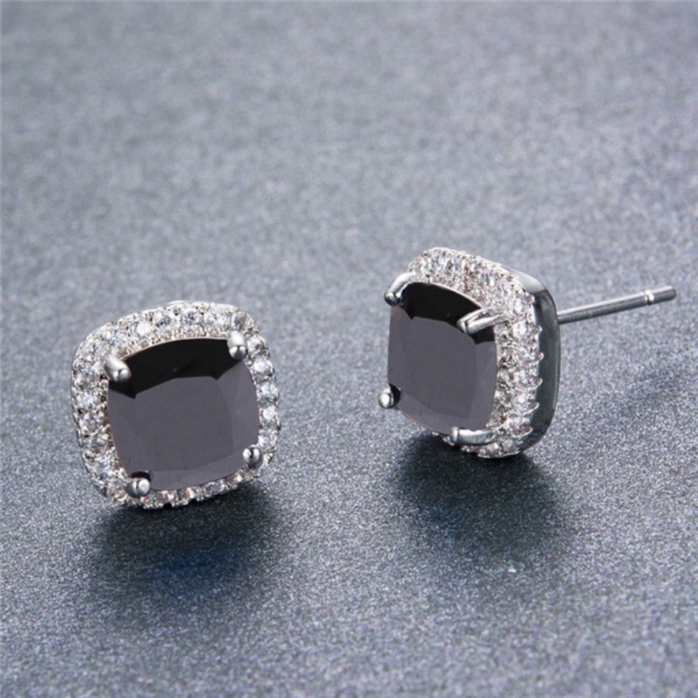 Black Sapphire Princess Cut CZ Studs